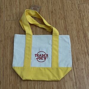 Trader Joe's Yellow and White Canvas Mini Tote Bag